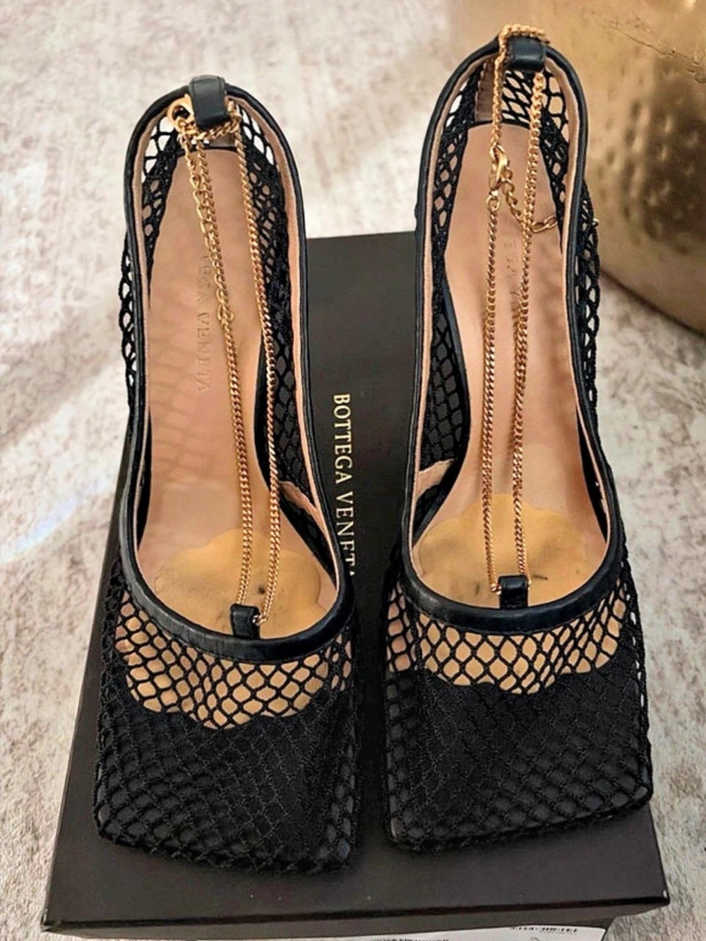 Bottega Veneta Stretch Chain Mesh Pump Black Heels